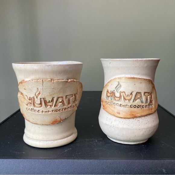 Handmade Ceramic Set of Two Nuwati Coffee Asymmetrical Tea Mugs - Picture 1 of 8